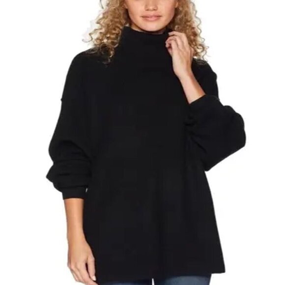 Free People Oversized Ribbed Turtle Neck Black Soft Sweater Size Small - Picture 1 of 2